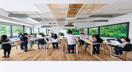 某教育集团移动端改造项目现场，学生使用搭载娜娜轻量版的平板电脑学习，课堂氛围活跃